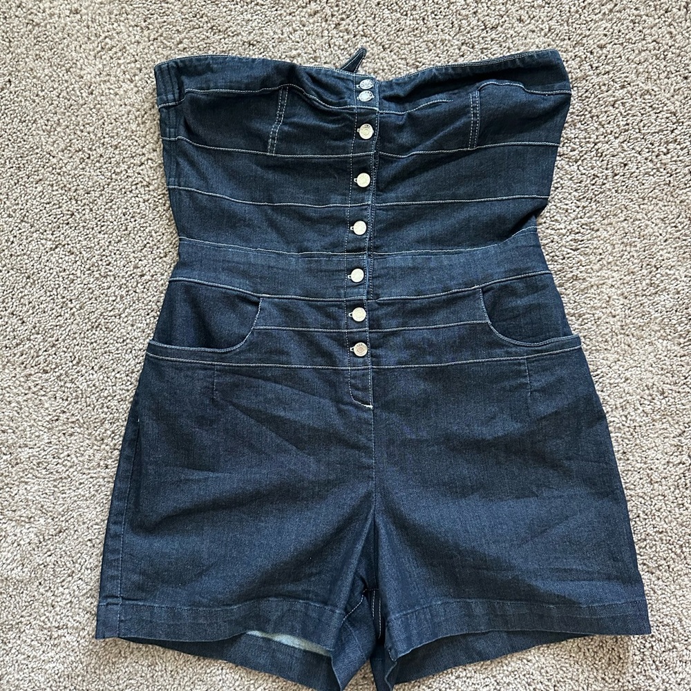 Express Dark Denim Strapless Romper